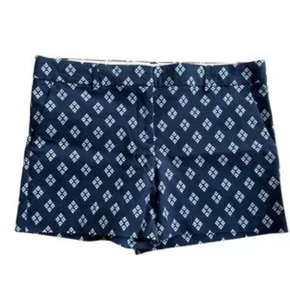 Dalia Collection Navy W/ Teal‎ & White Tile Print Chino Shorts Sz 10 - EUC - Picture 1 of 9